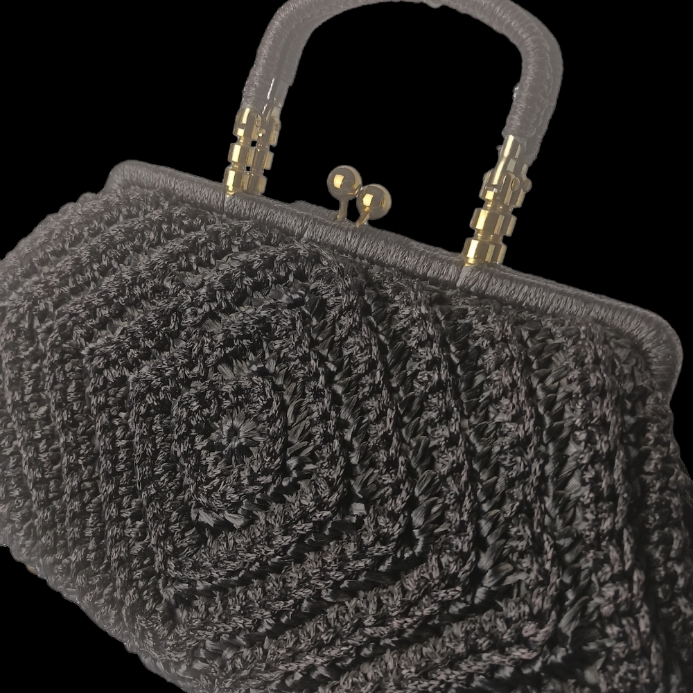 Vintage/Estate Rare Bara Japan Chevron Raffia Top Handle Purse "HOT!" - Picture 10 of 16